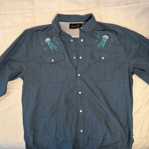 Howler Brothers Blue Shirt with Jellyfish Embroidery